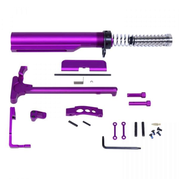 a purple kit with parts for a gun