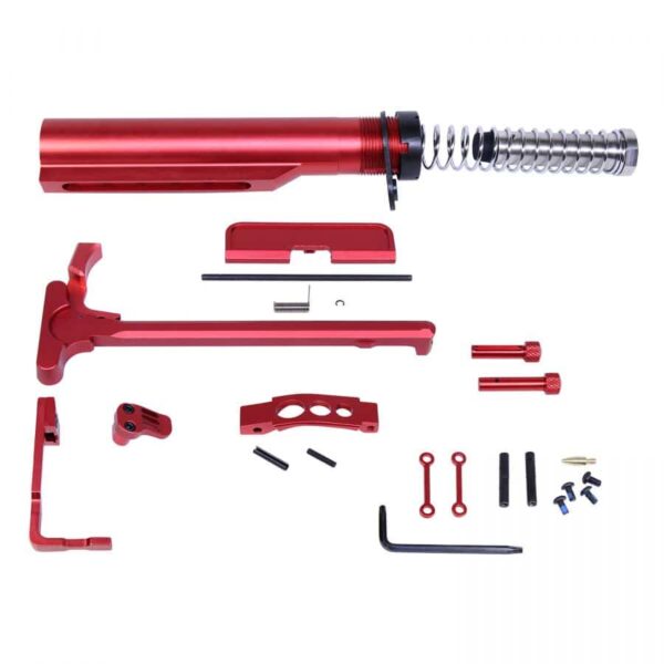 a red tool kit with a wrench, wrench, and other tools