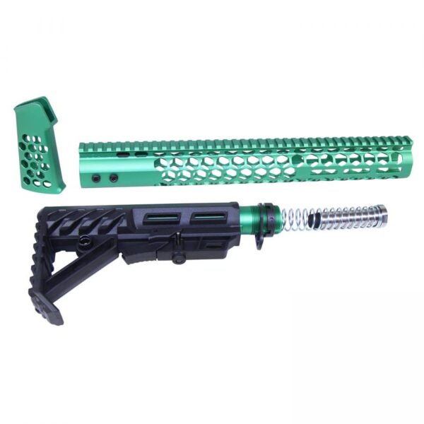 a green and black rifle and a green and black rifle