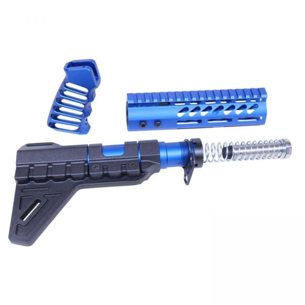 a blue gun and a blue tool on a white background