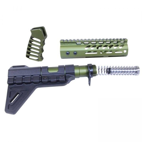 a green and black rifle and a green and black rifle