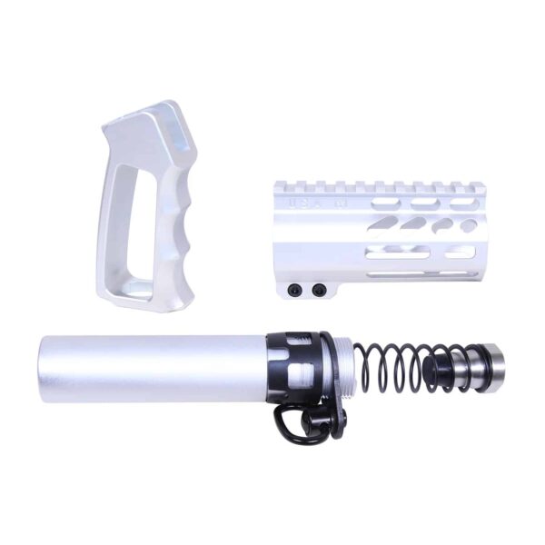 a white rifle and a white gun with a white background