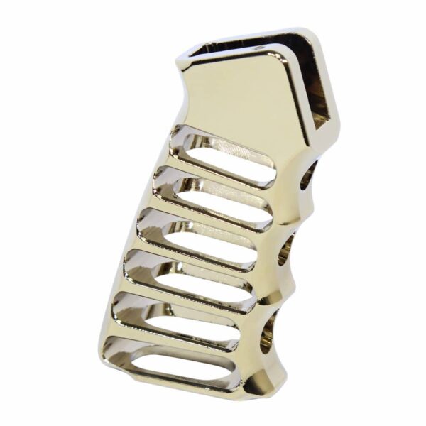 a gold plated metal ring on a white background