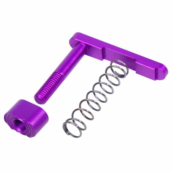 a purple screw and spring on a white background
