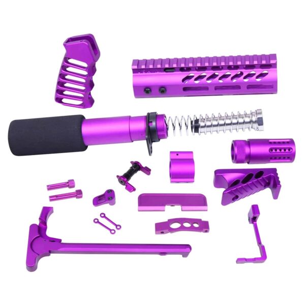 a purple gun kit with parts and accessories