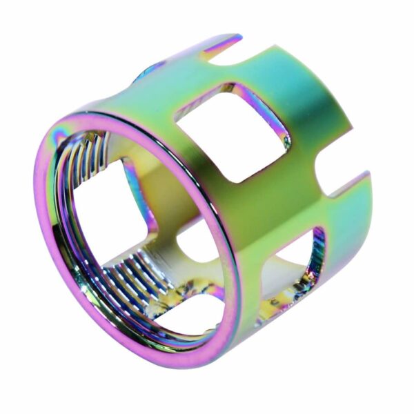 a rainbow colored metal ring on a white background