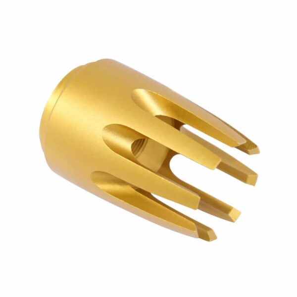 a gold colored metal object on a white background