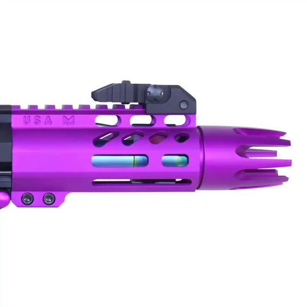a close up of a purple gun on a white background