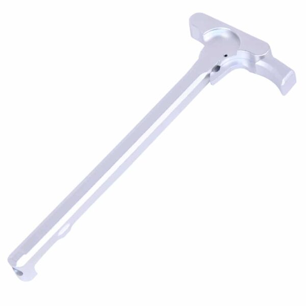 a white metal handle on a white background