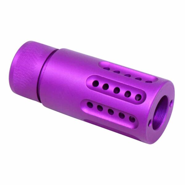 a purple plastic object with holes in the middle