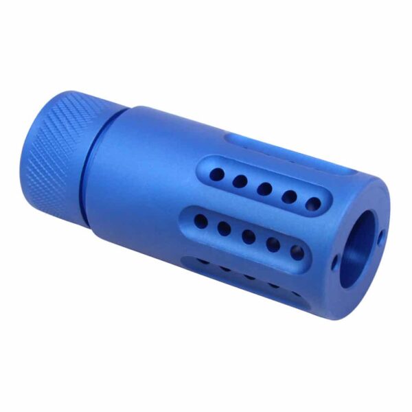 a blue plastic muzzle with holes on the side