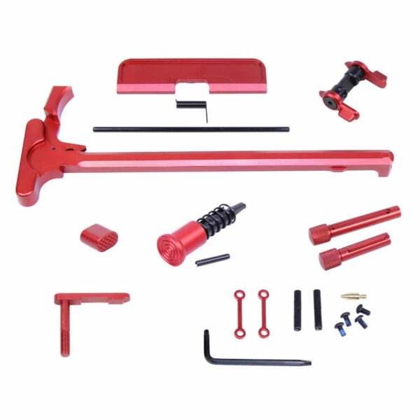 a red tool kit with a wrench and other tools