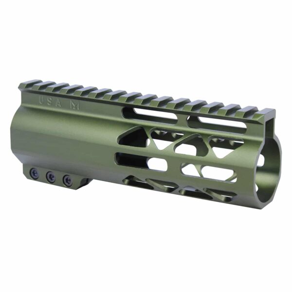 a green rifle stock with holes on it