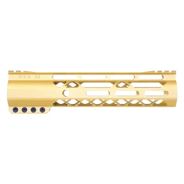 a gold metal piece with holes in the middle