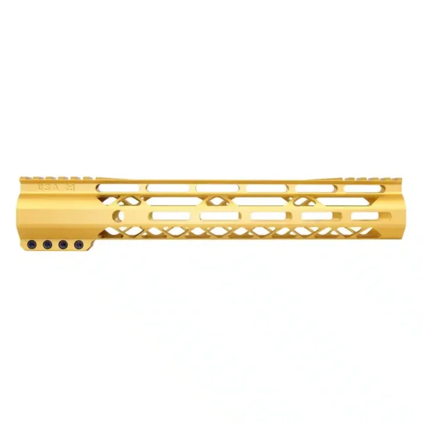 a gold plated hand guard on a white background
