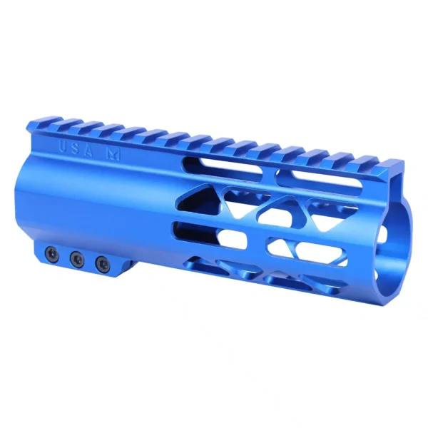 a blue aluminum muzzle for a rifle
