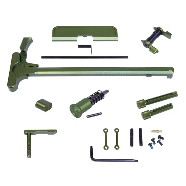 an assortment of parts for a machine gun