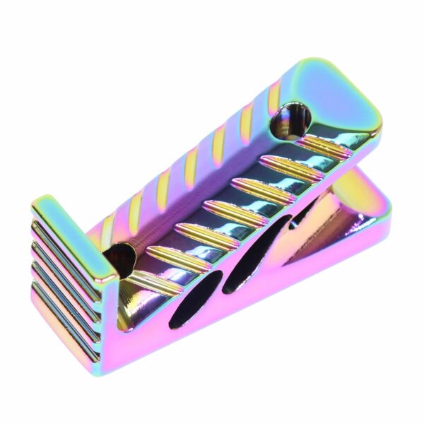 a multicolored toothbrush holder on a white background