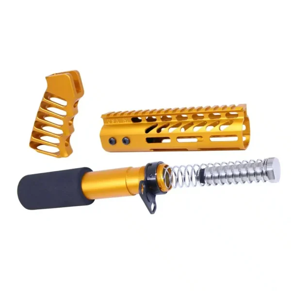 a yellow tool with a black handle on a white background