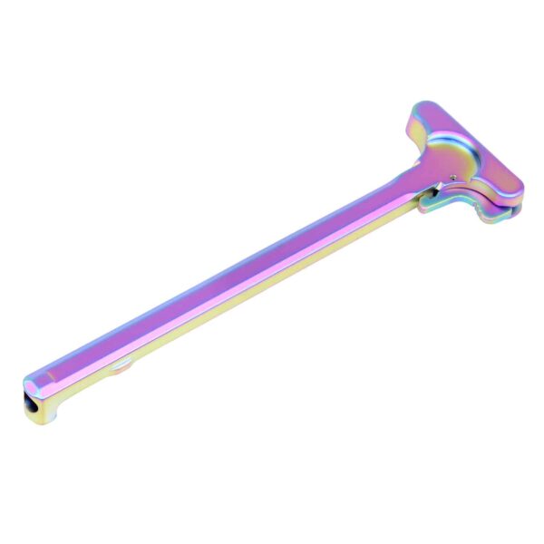 a pink and purple metal object on a white background