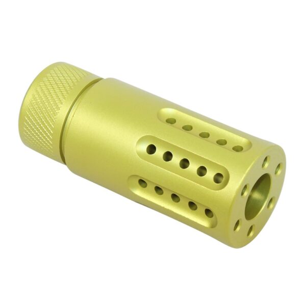 a yellow plastic object with holes in the middle