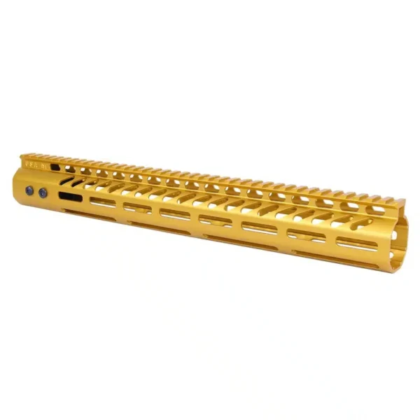 a gold plated handguard for a rifle
