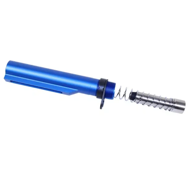 a blue pen with a metal tip on a white background