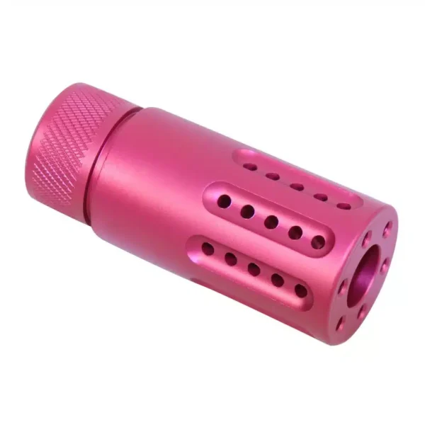 a pink metal object with holes on it