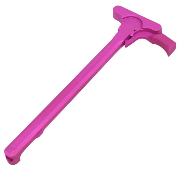 a pink plastic hammer with a handle on a white background