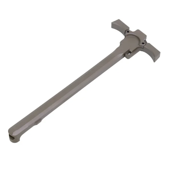 a metal object with a long handle on a white background