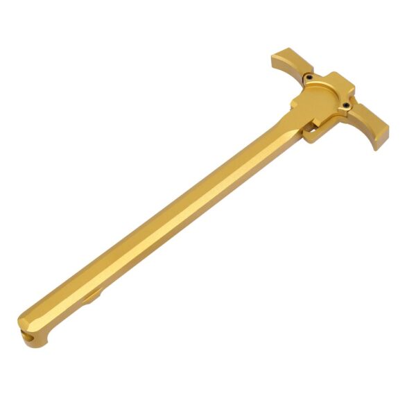 a golden door handle on a white background
