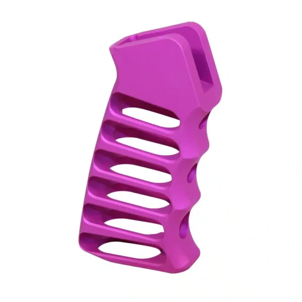 a purple plastic object on a white background