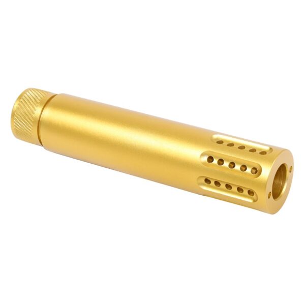 a gold colored metal object with holes in the middle