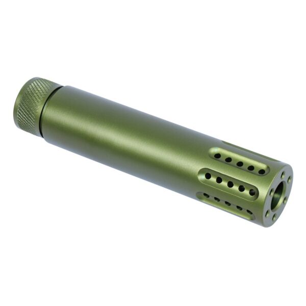 a green metal object with holes in the middle