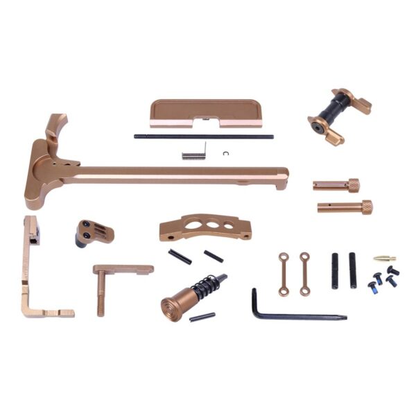 an assortment of parts for a rifle