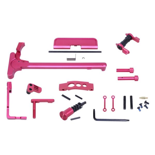 a set of pink plastic parts and tools