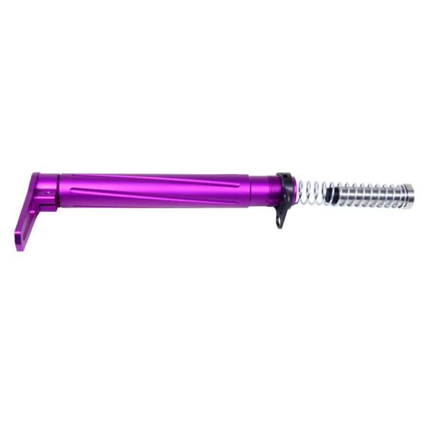 a close up of a purple toothbrush on a white background