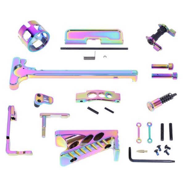 a variety of metal parts are shown on a white background