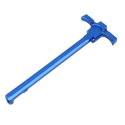 a blue tool with a long handle on a white background