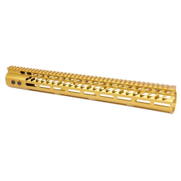 a gold plated hand guard for a rifle