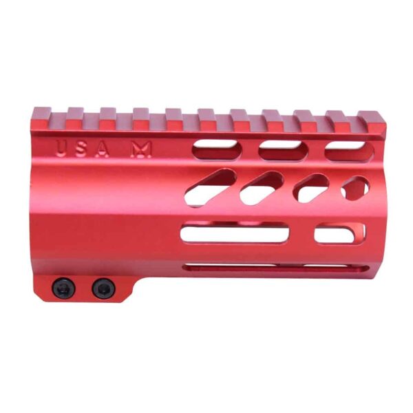 a red aluminum rifle mount for a rifle