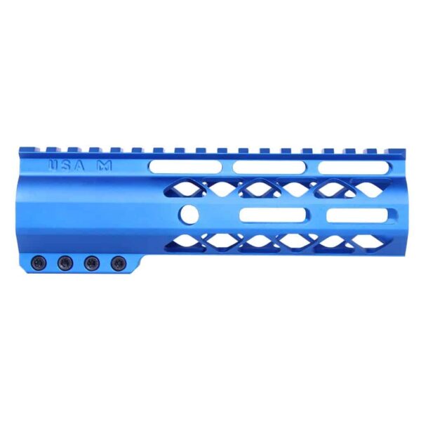 a blue handguard for a rifle on a white background