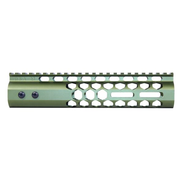 a green rifle rail with holes on it