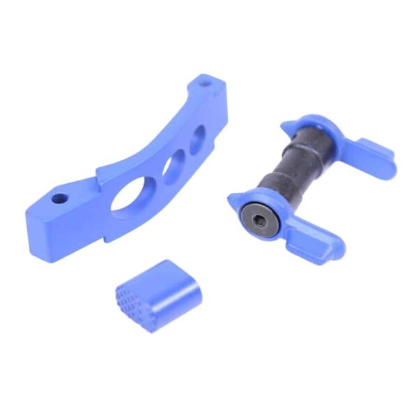 a couple of blue plastic parts on a white background