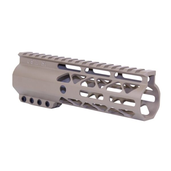a gray rifle stock with holes on the side
