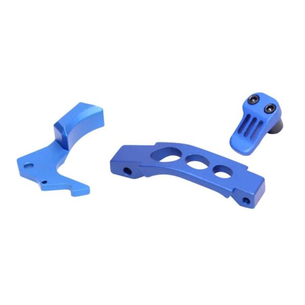a pair of blue plastic parts on a white background