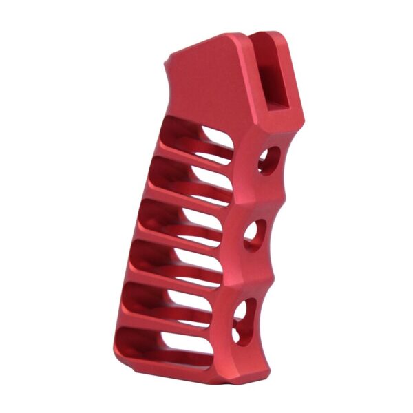 a red plastic object on a white background
