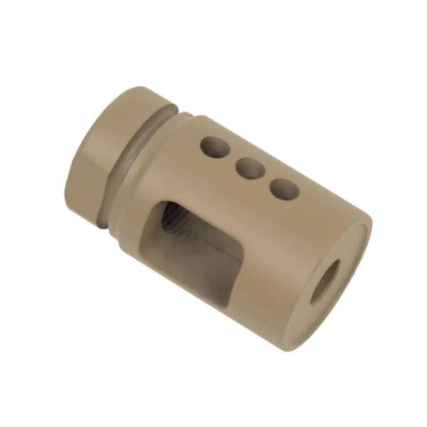 a tan plastic muzzle for a rifle