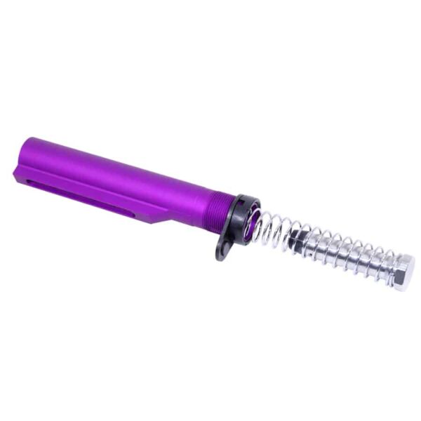 a close up of a purple pen on a white background