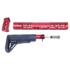 a red and black gun and a black and red tool